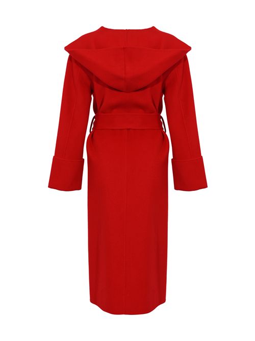 Cappotto lungo in double di lana con cappuccio Rosso Alpha studio | AD-4691N2011